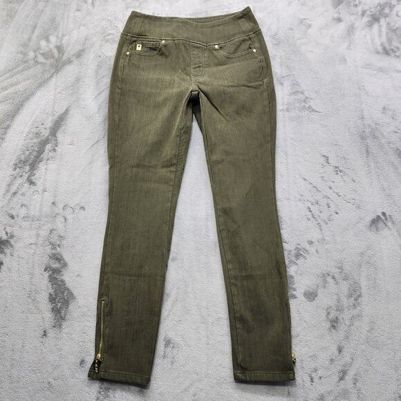 Belle by Kim Gravel Jeans Womens 4 Green Gold Zip Hem Flexibelle Pull On Skinny - Picture 1 of 16